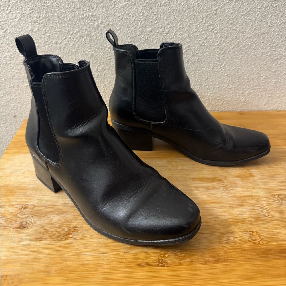 Black Faux Leather Ankle Booties
